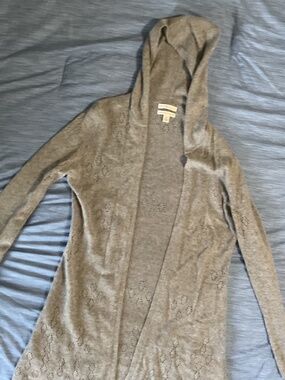Max Studio Womens Gray Cashmere Hooded Open Cardigan Size Medium